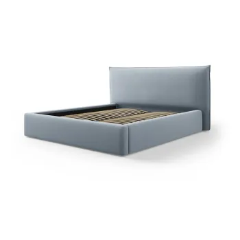 Pat matrimonial albastru deschis tapitat cu spatiu de depozitare cu somiera 180x200 cm Elio - Milo Casa imagine