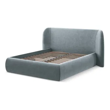 Pat matrimonial albastru deschis tapitat cu spatiu de depozitare cu somiera 180x200 cm Hauke - Makamii imagine