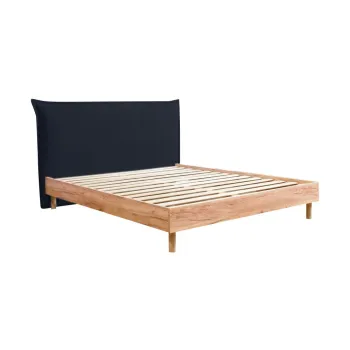 Pat matrimonial albastru inchis/natural cu somiera 180x200 cm Charlie - Bobochic Paris imagine