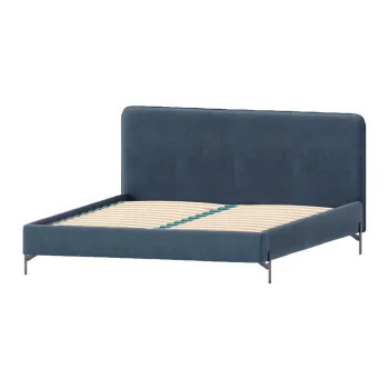 Pat matrimonial albastru inchis tapitat cu somiera 140x200 cm Barker - Ropez imagine