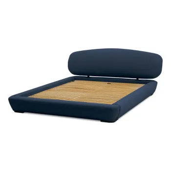 Pat matrimonial albastru inchis tapitat cu somiera 140x200 cm Odette - Scandic imagine