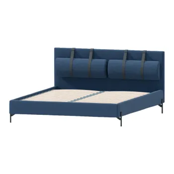 Pat matrimonial albastru inchis tapitat cu somiera 160x200 cm Tulsa - Ropez imagine