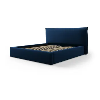 Pat matrimonial albastru inchis tapitat cu spatiu de depozitare cu somiera 140x200 cm Elio - Milo Casa imagine