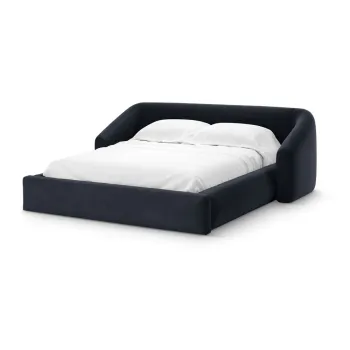 Pat matrimonial albastru inchis tapitat cu spatiu de depozitare cu somiera 160x200 cm Campi - Cosmopolitan Design imagine