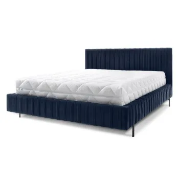 Pat matrimonial albastru inchis tapitat cu spatiu de depozitare cu somiera 160x200 cm Plissa - ELTAP imagine