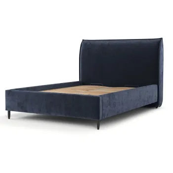 Pat matrimonial albastru inchis tapitat cu spatiu de depozitare cu somiera 180x200 cm Shell - Maison de Reve imagine