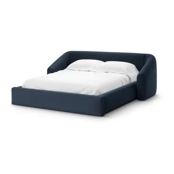 Pat matrimonial albastru inchis tapitat cu spatiu de depozitare cu somiera 200x200 cm Campi - Cosmopolitan Design imagine