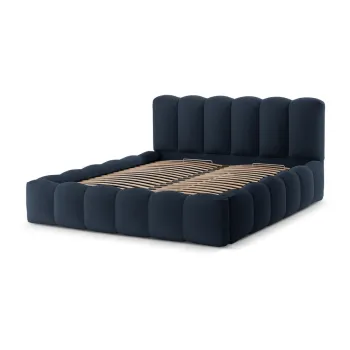 Pat matrimonial albastru inchis tapitat cu spatiu de depozitare cu somiera 200x200 cm Lupine - Micadoni imagine