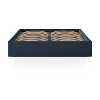 Pat matrimonial albastru inchis tapitat cu spatiu de depozitare/fara tablie cu somiera 140x200 cm Susan - Micadoni imagine