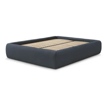 Pat matrimonial albastru inchis tapitat cu spatiu de depozitare/fara tablie cu somiera 180x200 cm Inera - Bobochic Paris imagine