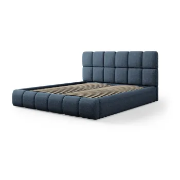 Pat matrimonial albastru inchis tapitat cu spatiu de depozitare si somiera 160x200 cm Bellis - Micadoni Home imagine