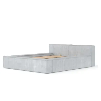 Pat matrimonial albastru prafuit tapitat cu spatiu de depozitare cu somiera 200x200 cm Voliera - Maison de Reve imagine