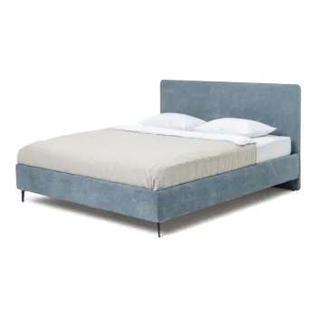 Pat matrimonial albastru tapitat cu somiera 180x200 cm Noira Slim - Bonami Selection imagine