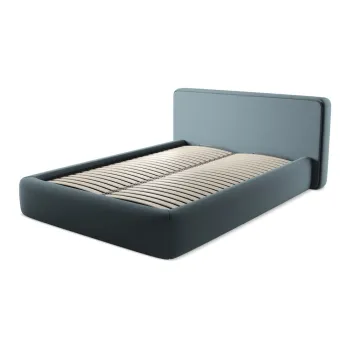 Pat matrimonial albastru tapitat cu spatiu de depozitare cu somiera 140x200 cm Kiana - Makamii imagine