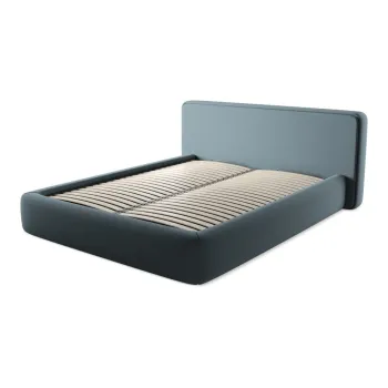 Pat matrimonial albastru tapitat cu spatiu de depozitare cu somiera 160x200 cm Kiana - Makamii imagine