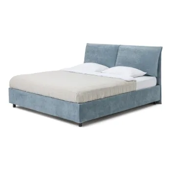 Pat matrimonial albastru tapitat cu spatiu de depozitare cu somiera 160x200 cm Myra Pillow - Bonami Selection imagine