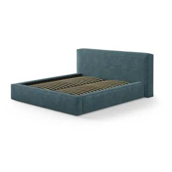 Pat matrimonial albastru tapitat cu spatiu de depozitare cu somiera 160x200 cm Simon Olivia - Micadoni imagine