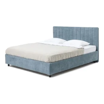 Pat matrimonial albastru tapitat cu spatiu de depozitare cu somiera 180x200 cm Myra Slim Line - Bonami Selection imagine