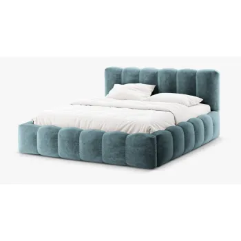 Pat matrimonial albastru tapitat cu spatiu de depozitare cu somiera 200x200 cm Lupine - Micadoni Home imagine