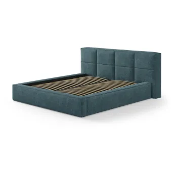 Pat matrimonial albastru tapitat cu spatiu de depozitare cu somiera 200x200 cm Simon Darren - Micadoni imagine