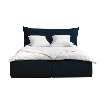 Pat matrimonial albastru tapitat cu spatiu de depozitare si somiera 180x200 cm Jade - Bobochic Paris imagine