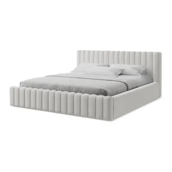 Pat matrimonial argintiu tapiE>at cu spaE>iu de depozitare cu somierA180x200 cm Lemi aEURMakamii imagine