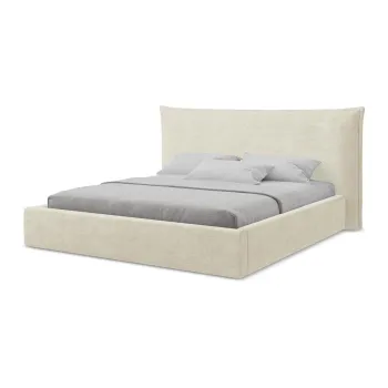 Pat matrimonial bej tapiE>at cu spaE>iu de depozitare cu somierA140x200 cm Esala aEURMakamii imagine