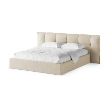 Pat matrimonial bej tapiE>at cu spaE>iu de depozitare cu somierA160x200 cm Eric aEURMicadoni imagine