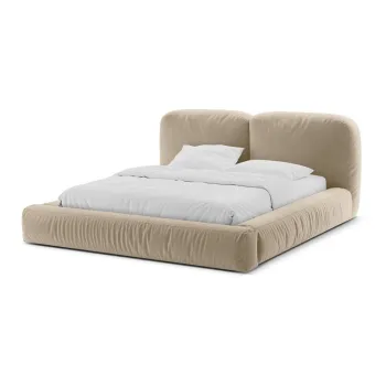 Pat matrimonial bej tapiE>at cu spaE>iu de depozitare cu somierA180x200 cm Martina aEURMicadoni imagine