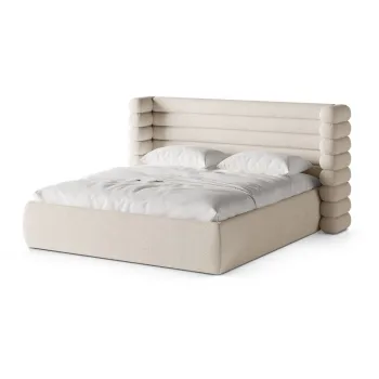 Pat matrimonial bej tapiE>at cu spaE>iu de depozitare cu somierA180x200 cm Mount aEURMicadoni imagine