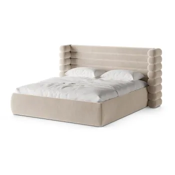 Pat matrimonial bej tapiE>at cu spaE>iu de depozitare cu somierA200x200 cm Mount aEURMicadoni imagine