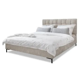 Pat matrimonial bej tapitat cu somiera 160x200 cm Eve - Miuform imagine