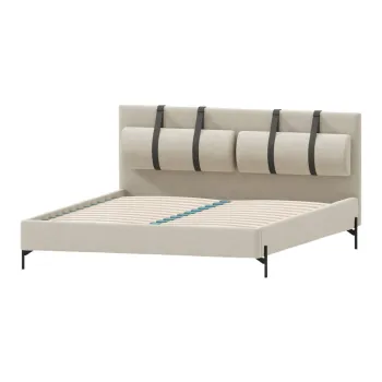 Pat matrimonial bej tapitat cu somiera 200x200 cm Tulsa - Ropez imagine