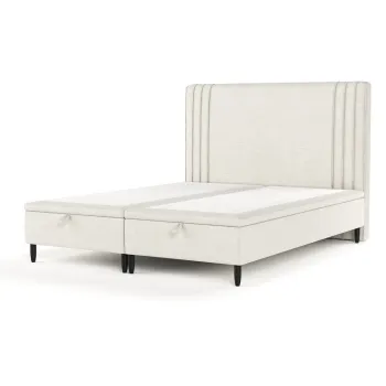 Pat matrimonial bej tapitat cu spatiu de depozitare 180x200 cm Musca - Maison de Reve imagine