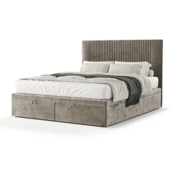 Pat matrimonial bej tapitat cu spatiu de depozitare 200x200 cm Mavel - Maison de Reve imagine