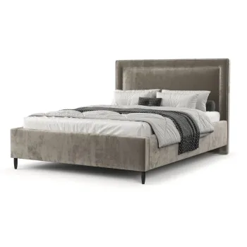 Pat matrimonial bej tapitat cu spatiu de depozitare cu somiera 140x200 cm Baleine - Maison de Reve imagine