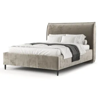 Pat matrimonial bej tapitat cu spatiu de depozitare cu somiera 140x200 cm Shell - Maison de Reve imagine