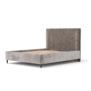 Pat matrimonial bej tapitat cu spatiu de depozitare cu somiera 160x200 cm Etero - Maison de Reve imagine