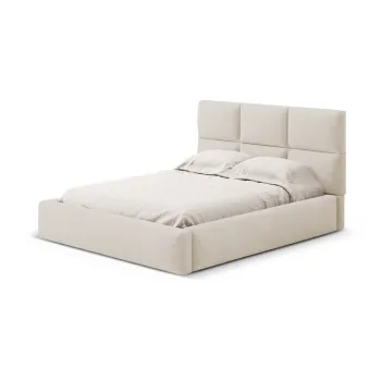 Pat matrimonial bej tapitat cu spatiu de depozitare cu somiera 160x200 cm Libera - Windsor & Co Sofas imagine