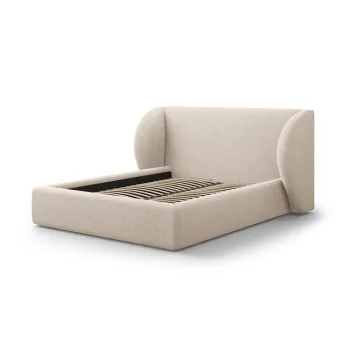 Pat matrimonial bej tapitat cu spatiu de depozitare cu somiera 160x200 cm Miley - Micadoni imagine