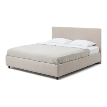 Pat matrimonial bej tapitat cu spatiu de depozitare cu somiera 160x200 cm Myra Slim Line - Bonami Selection imagine
