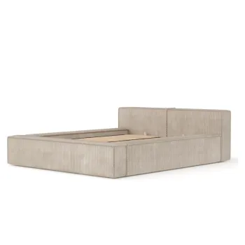 Pat matrimonial bej tapitat cu spatiu de depozitare cu somiera 160x200 cm Voliera - Maison de Reve imagine