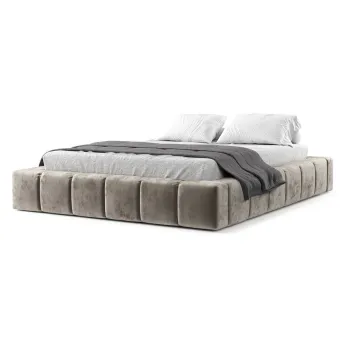 Pat matrimonial bej tapitat cu spatiu de depozitare cu somiera 180x200 cm Aruba L - Maison de Reve imagine