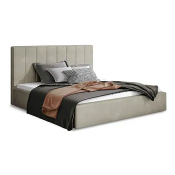 Pat matrimonial bej tapitat cu spatiu de depozitare cu somiera 180x200 cm Audrey - ELTAP imagine