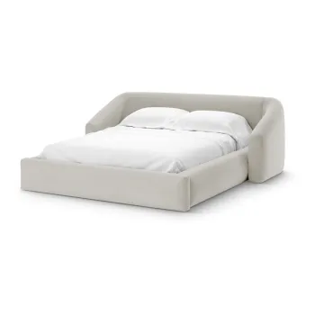 Pat matrimonial bej tapitat cu spatiu de depozitare cu somiera 180x200 cm Campi - Cosmopolitan Design imagine