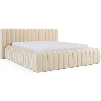 Pat matrimonial bej tapitat cu spatiu de depozitare cu somiera 180x200 cm Carilla - ELTAP imagine
