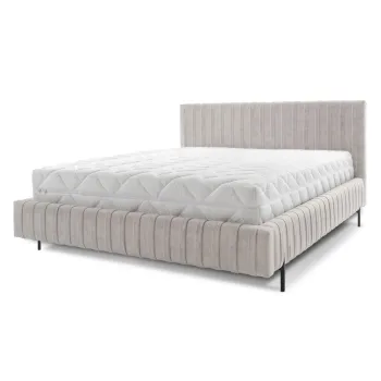 Pat matrimonial bej tapitat cu spatiu de depozitare cu somiera 180x200 cm Plissa - ELTAP imagine