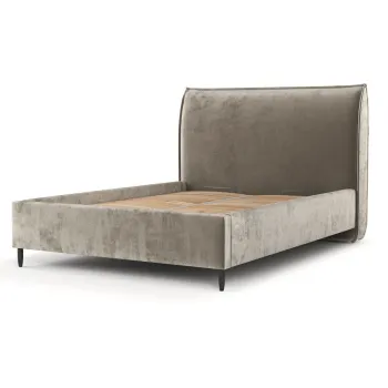 Pat matrimonial bej tapitat cu spatiu de depozitare cu somiera 180x200 cm Shell - Maison de Reve imagine