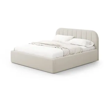 Pat matrimonial bej tapitat cu spatiu de depozitare cu somiera 200x200 cm Juno - Windsor & Co Sofas imagine