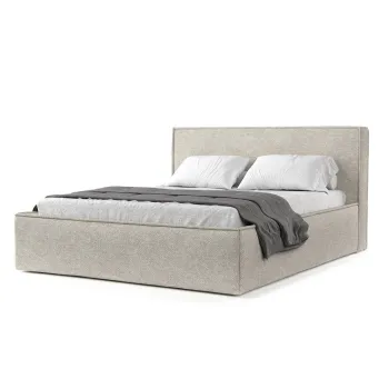 Pat matrimonial bej tapitat cu spatiu de depozitare cu somiera 200x200 cm Lounge L - Maison de Reve imagine